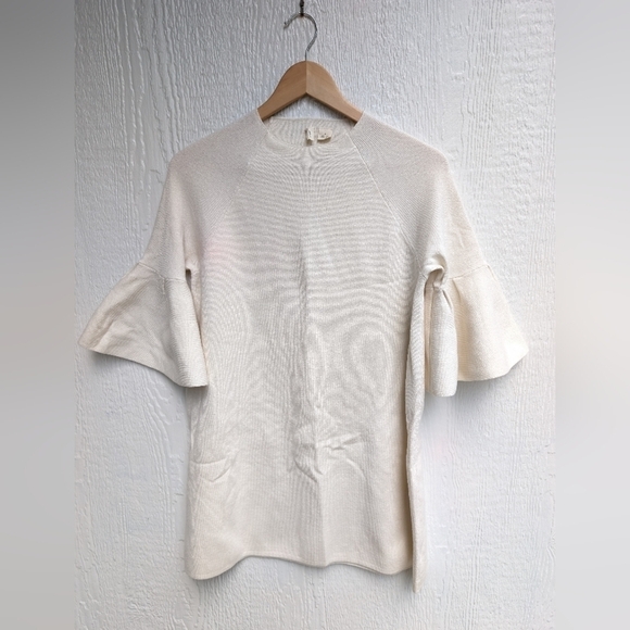 Moth Chester Ivory Crew Neck Bell Sleeve Pullover Knit Sweater Dress Medium - Picture 2 of 6